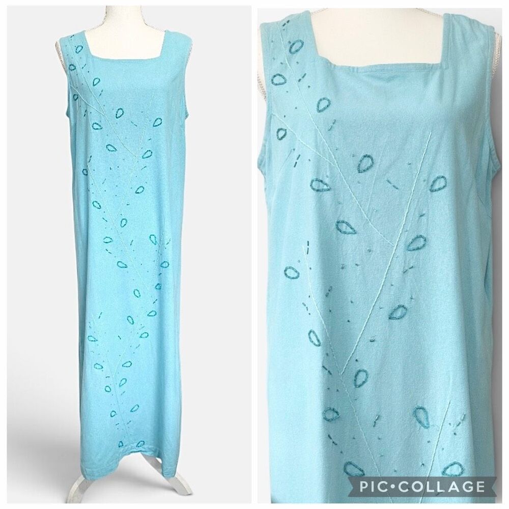Lutar Silk Aqua Maxi Dress Set Sz M *Fading - Picture 4 of 10